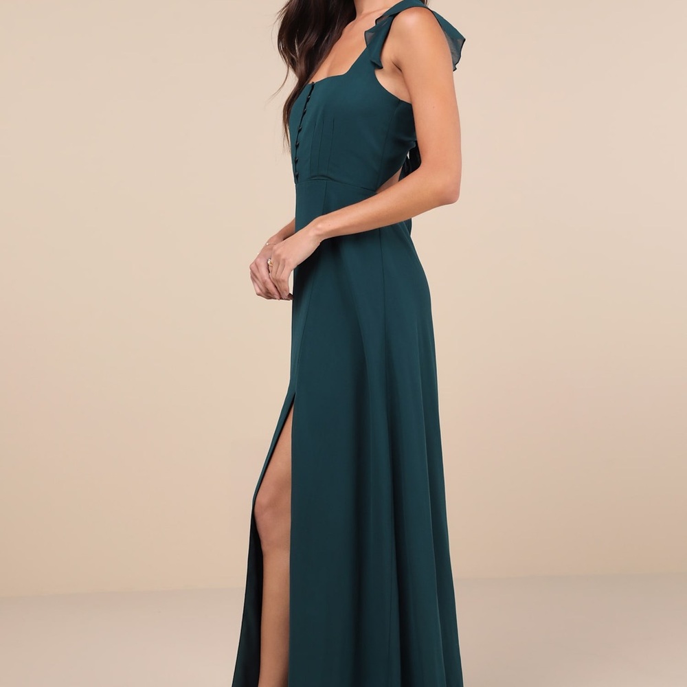 Lulus Delightful Loveliness Emerald Green Ruffled Tie-back